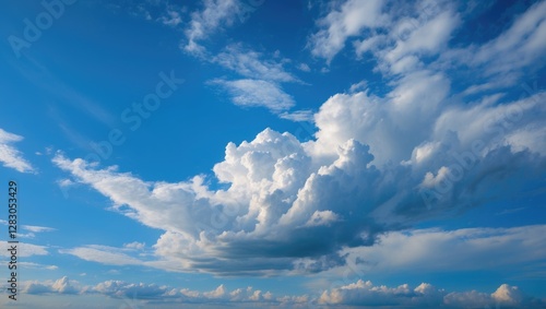 Fototapeta Naklejka Na Ścianę i Meble -  Dramatic cloud formations in a bright blue sky creating a serene natural backdrop for various applications