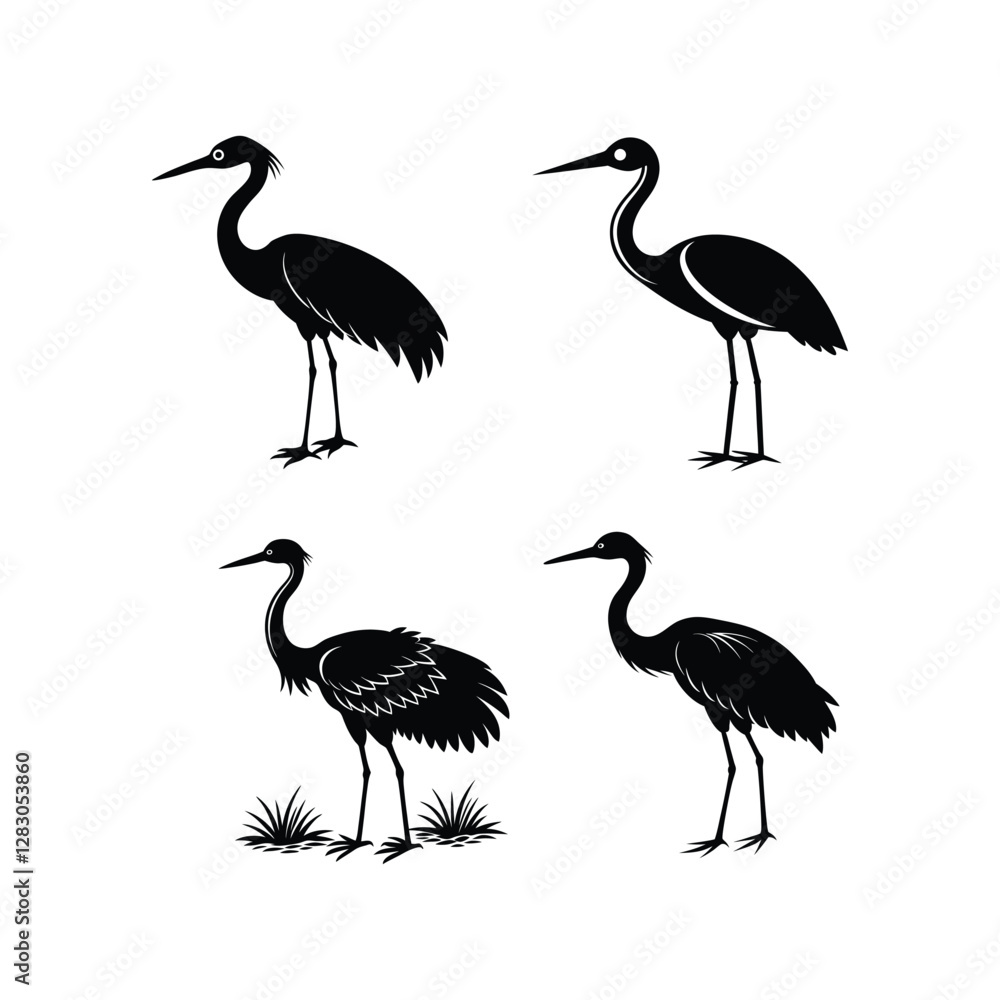 Fototapeta premium Stylish black bird silhouettes on a white background, ideal for printables, crafts, and branding. Get vector files for instant download