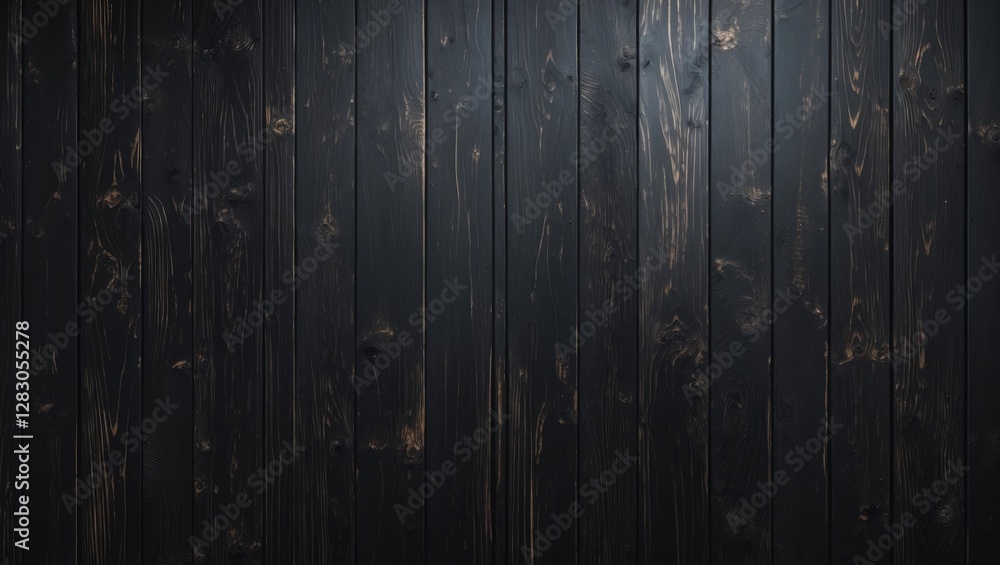 Fototapeta premium Dark black wooden texture background suitable for wallpaper and decorative design projects showcasing a sleek and elegant aesthetic.