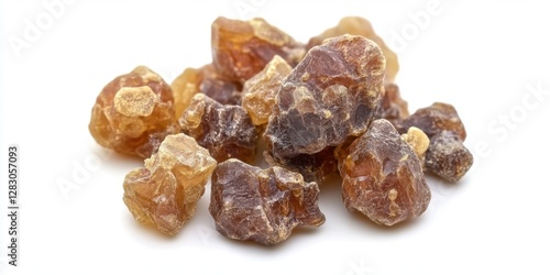 Wallpaper Mural Natural myrrh resin pieces in various brown and amber tones, arranged in a cluster against a clean white background, highlighting texture and shape. Torontodigital.ca