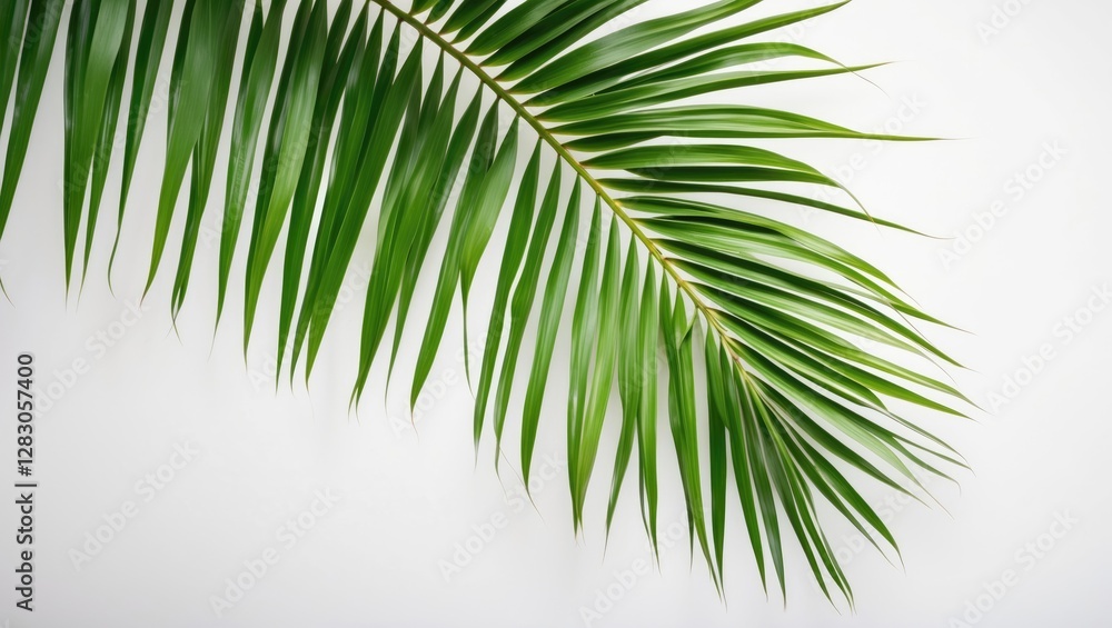 Fototapeta premium Lush Green Palm Leaf Isolated on Clean White Background for Tropical and Natural Themed Designs