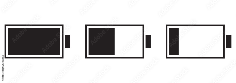 Battery icon. Battery level icon set. Battery icon. Battery level icon set.