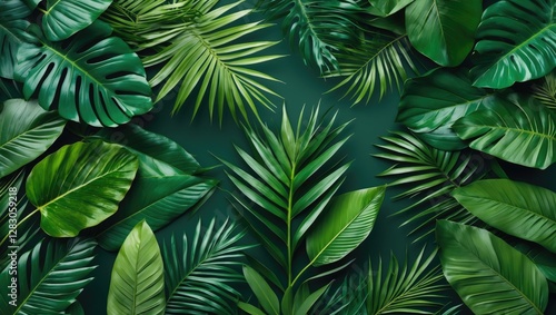 Wallpaper Mural Lush green leaves texture creating a vibrant tropical background ideal for nature-themed designs or botanical presentations. Torontodigital.ca