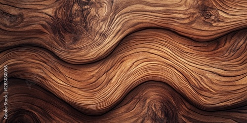 Wallpaper Mural Natural wood texture with wavy patterns in warm brown tones, showcasing intricate grain details and smooth, flowing lines across the surface. Torontodigital.ca