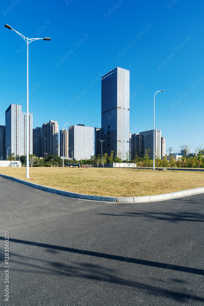 city park with modern building background in shanghai city park with modern building background in shanghai