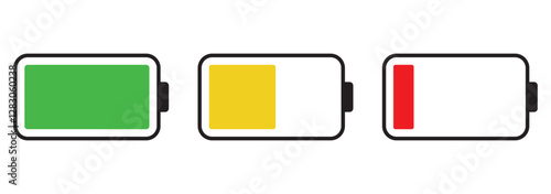Battery colorful icons. Battery charge level indicators. Phone Battery life icon. Charging energy icons. Collection of battery power.