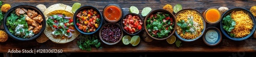 Delicious Mexican Food Spread with Tacos and Fresh Ingredients. Generative AI photo