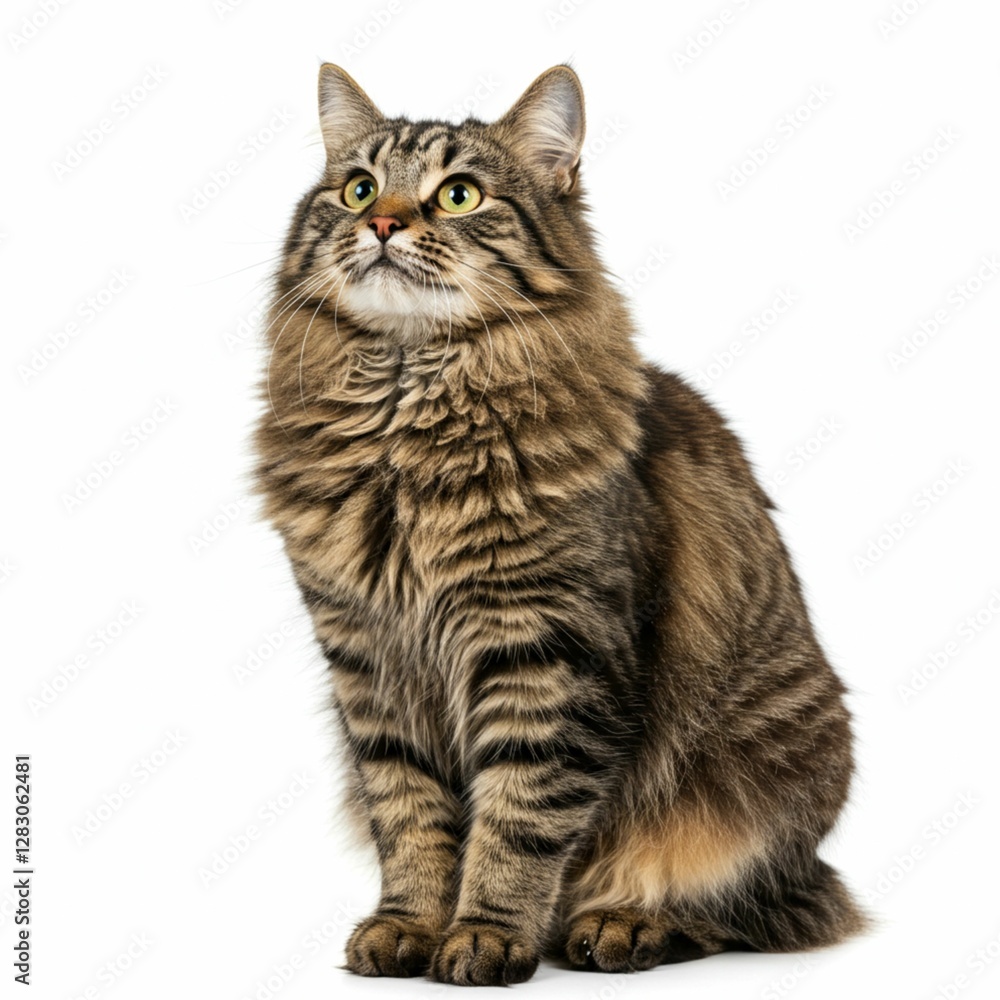 Gentle and Calm Fluffy Cat Sitting on White Isolated Background Gentle and Calm Fluffy Cat Sitting on White Isolated Background