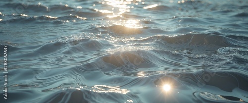 Water surface with gentle waves reflecting sunlight creating a calm and tranquil natural scene.