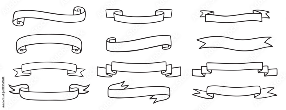 ribbons template for text doodle hand drawn icon set. Outline drawing medieval ribbons template line clipart symbol collection ribbons template for text doodle hand drawn icon set. Outline drawing medieval ribbons template line clipart symbol collection