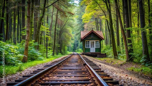 Wallpaper Mural A small house attached to a trolley track overhead, forest, cabin, forest,cabin,wooden beam Torontodigital.ca