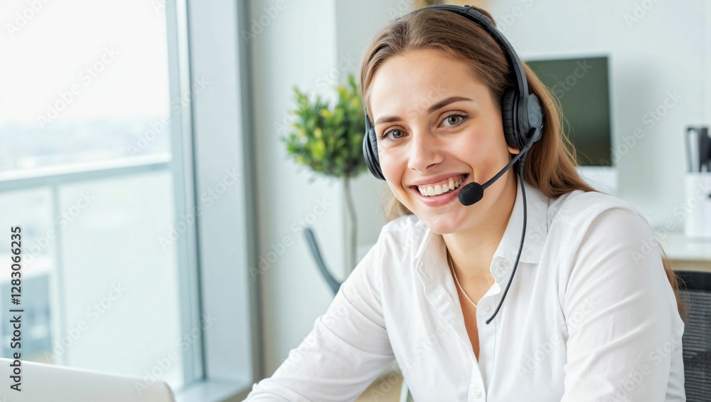 Professional Call Center Agent with Headset Assisting Clients Remotely in an Office Environment Professional Call Center Agent with Headset Assisting Clients Remotely in an Office Environment