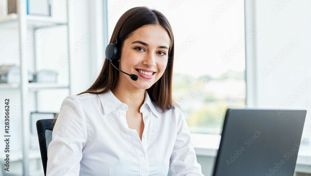 Professional Call Center Agent with Headset Assisting Clients Remotely in an Office Environment Professional Call Center Agent with Headset Assisting Clients Remotely in an Office Environment