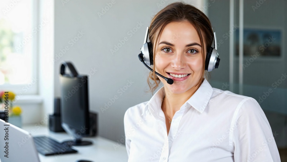 Professional Call Center Agent with Headset Assisting Clients Remotely in an Office Environment Professional Call Center Agent with Headset Assisting Clients Remotely in an Office Environment