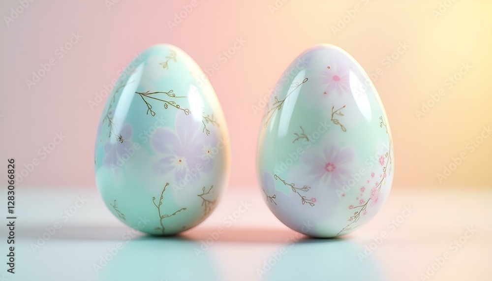 3D Easter eggs, marbled pastel texture in shades of soft pink, pale blue, and mint green, adorned with subtle, hand-drawn floral patterns in light gold and white. 3D Easter eggs, marbled pastel texture in shades of soft pink, pale blue, and mint green, adorned with subtle, hand-drawn floral patterns in light gold and white.