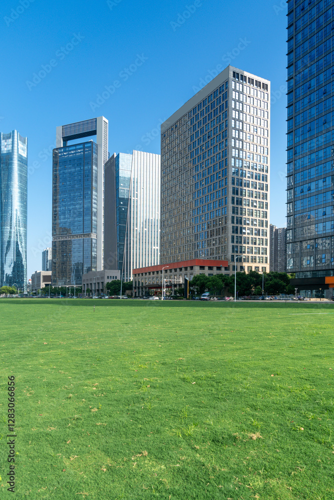 city park with modern building background in shanghai