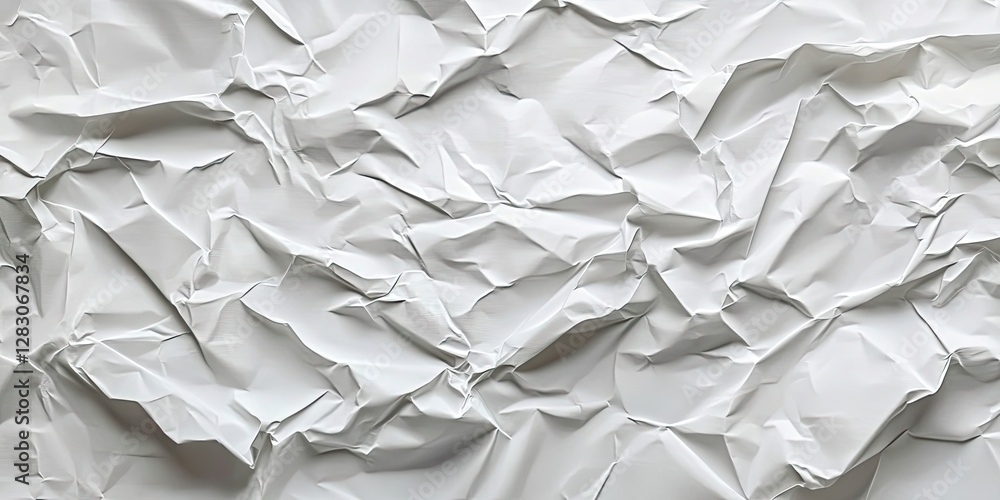 Obraz premium Crumpled white paper texture background featuring various shades of light grey positioned irregularly across a flat surface for artistic design use
