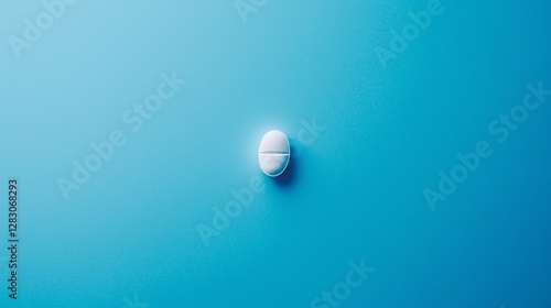 minimalist white pill on blue background for health and wellness concepts photo