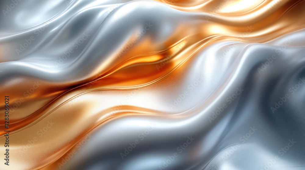Obraz premium Abstract background of swirling metallic hues in silver and gold, creating a luxurious effect