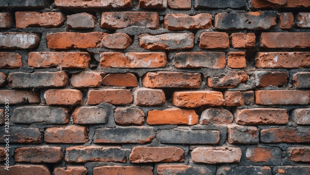 Textured close-up of a weathered brick wall showcasing uneven layers and rich colors for use in backgrounds and design elements. Textured close-up of a weathered brick wall showcasing uneven layers and rich colors for use in backgrounds and design elements.