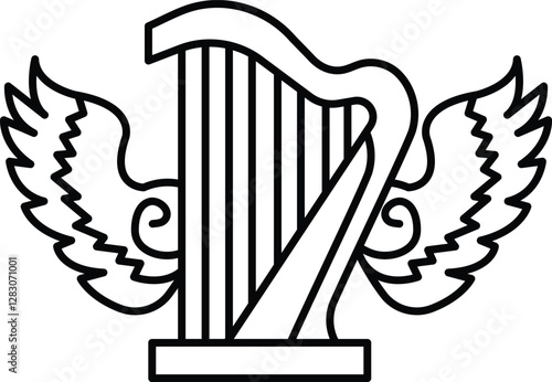 harp with white wings is the main focus of the image