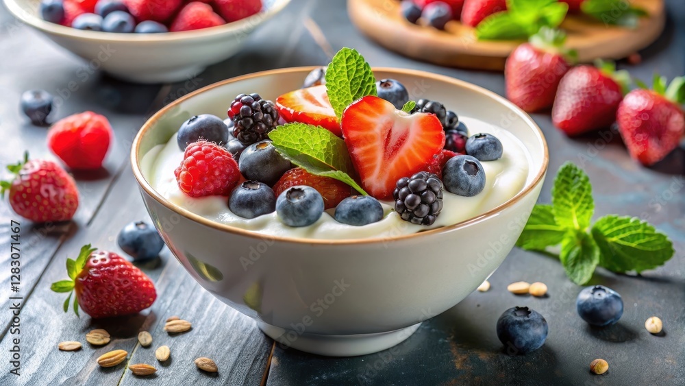 Breakfast Bowl with Greek Yogurt and Fresh Berries, energizing, fresh ingredients, energizing, fresh ingredients Breakfast Bowl with Greek Yogurt and Fresh Berries, energizing, fresh ingredients, energizing, fresh ingredients