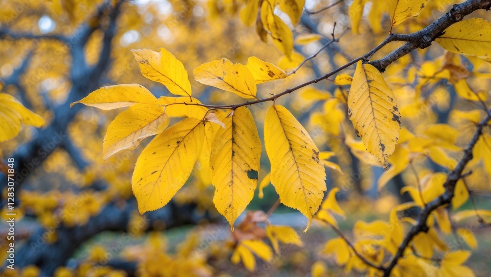 Autumn leaves in vibrant yellow hues illuminated by sunlight showcasing the beauty of seasonal foliage in nature. Autumn leaves in vibrant yellow hues illuminated by sunlight showcasing the beauty of seasonal foliage in nature.