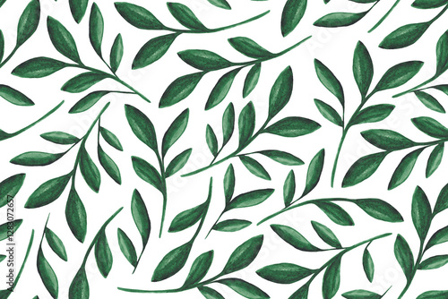 Obraz na płótnie Seamless pattern of green watercolor plants on a white background. Spring nature watercolor background w salonie