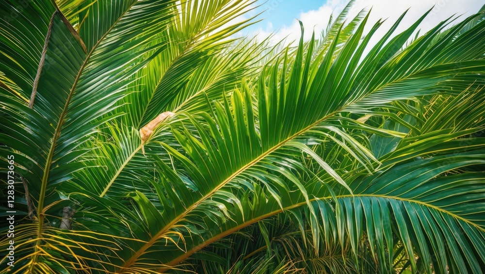 Lush Green Palm Leaves Under Bright Sky in Beautiful Costa Blanca Province Lush Green Palm Leaves Under Bright Sky in Beautiful Costa Blanca Province