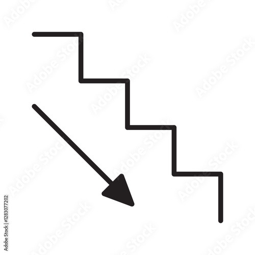 Going Down Stairs Icon Staircase Steps Stairwell Up Stair Well Case Walk Climb Ladder Escalator Path Black White Outline Line Shape Sign Symbol Vector
