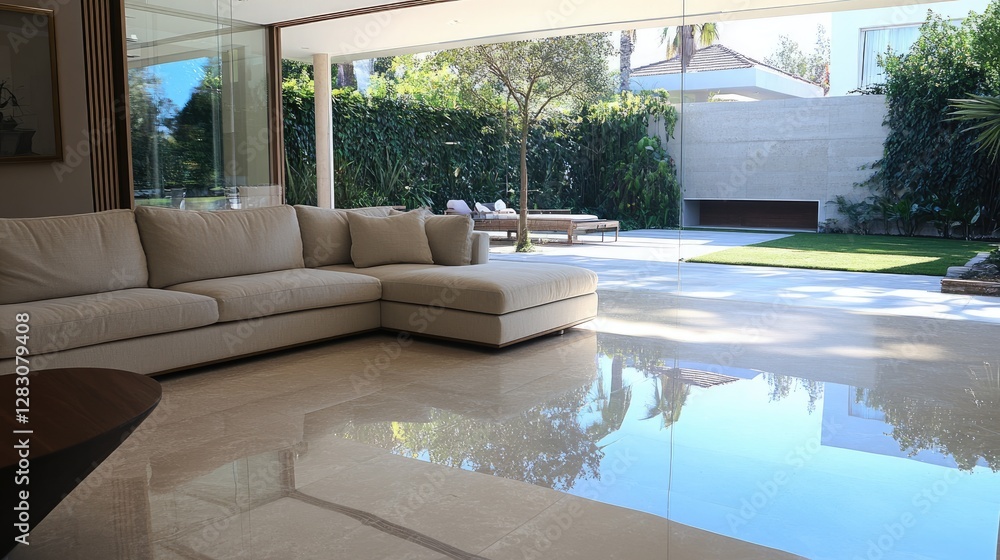 Fototapeta premium Clear acrylic panels used in a stylish sunroom extension for a bright indoor atmosphere
