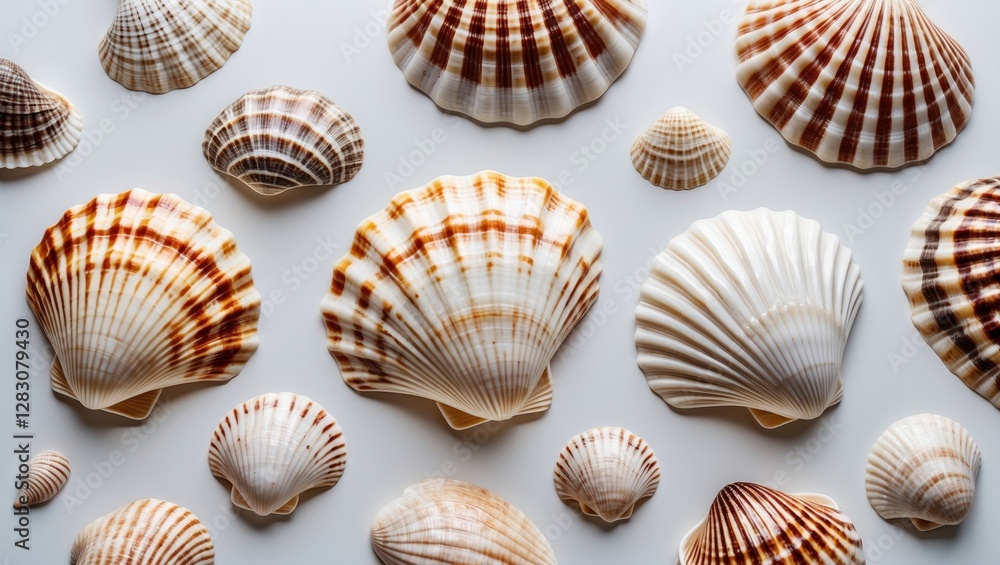 Diverse Collection of Beautiful Crassatella Seashells Displayed on a White Background in Various Shapes and Sizes Diverse Collection of Beautiful Crassatella Seashells Displayed on a White Background in Various Shapes and Sizes