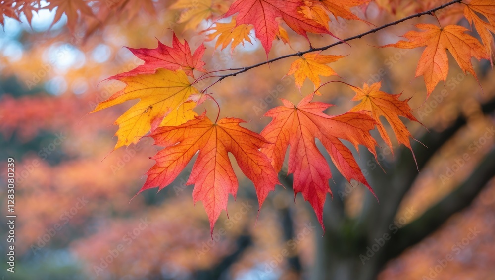 Vibrant Japanese maple leaves in stunning autumn hues of red and orange creating a picturesque seasonal landscape. Vibrant Japanese maple leaves in stunning autumn hues of red and orange creating a picturesque seasonal landscape.
