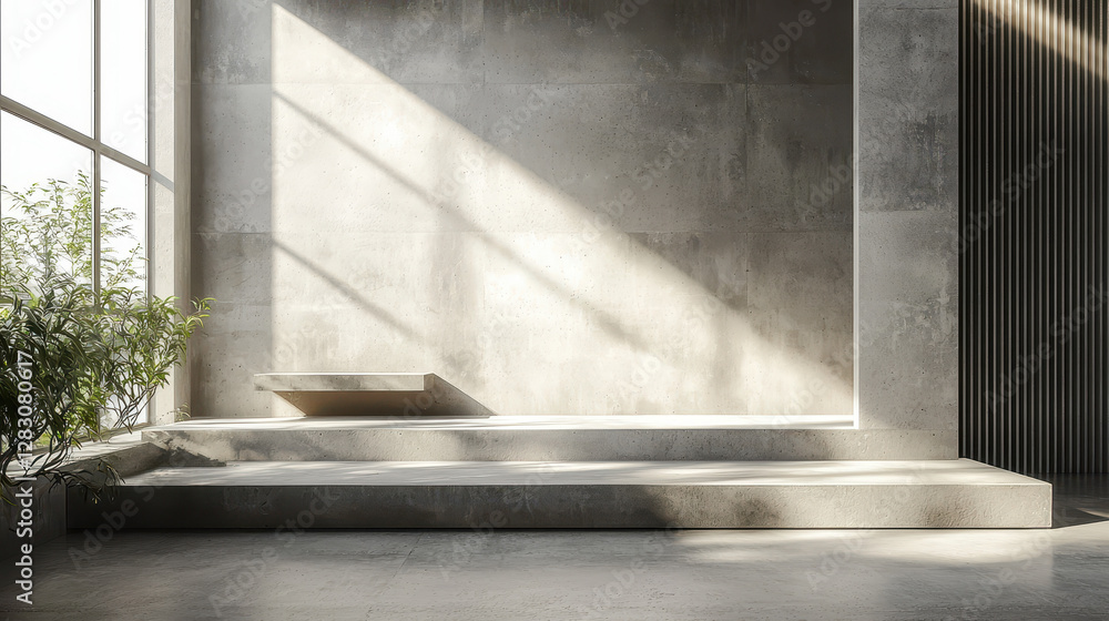 Concrete windowsill in contemporary loft with natural light and soft shadows Concrete windowsill in contemporary loft with natural light and soft shadows
