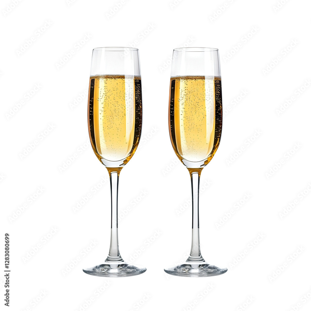 Two glasses of champagne, isolated on transparent cutout background Two glasses of champagne, isolated on transparent cutout background