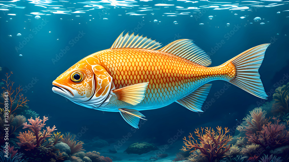 Cartoon colored fish in the ocean Cartoon colored fish in the ocean