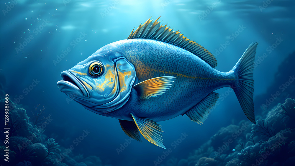 Naklejka premium Cartoon colored fish in the ocean