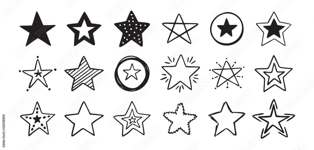 Hand drawn doodle stars set. different drawing stars isolated on white background. Hand drawn doodle stars set. different drawing stars isolated on white background.
