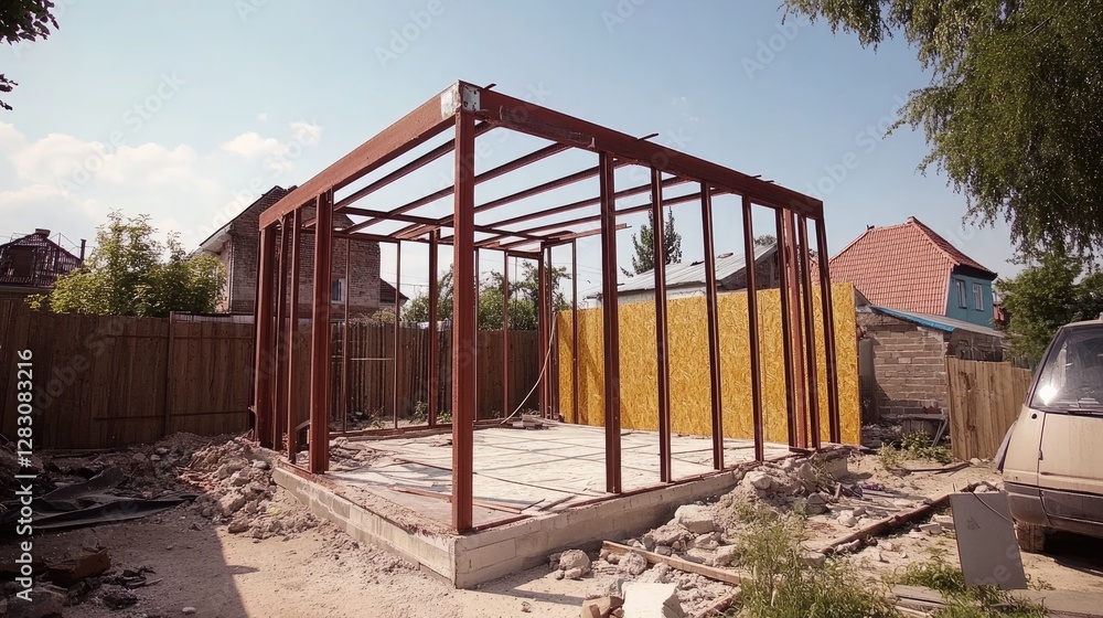 Detached kitchen frame made of reinforced steel beams for extra support Detached kitchen frame made of reinforced steel beams for extra support