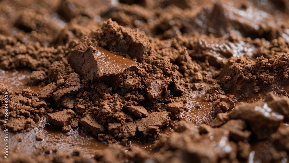 Close up texture of rich brown sticky soil highlighting earthy tones and natural beauty ideal for background and agricultural themes Close up texture of rich brown sticky soil highlighting earthy tones and natural beauty ideal for background and agricultural themes