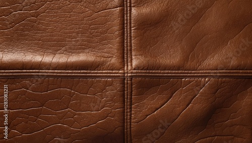 Brown leather texture with natural creases and seams for upholstery or fashion applications photo