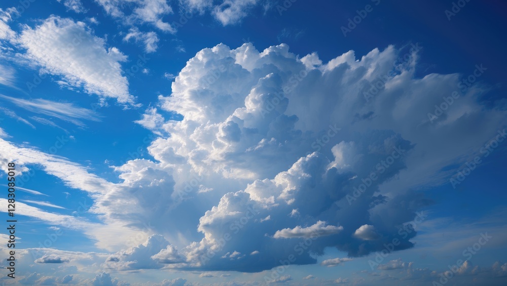Dramatic cumulus clouds against a vibrant blue sky showcasing a serene atmosphere and natural beauty perfect for landscape themes. Dramatic cumulus clouds against a vibrant blue sky showcasing a serene atmosphere and natural beauty perfect for landscape themes.