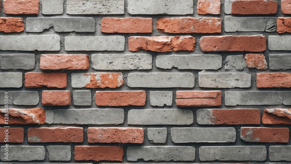 Red and gray brick wall texture with rough surfaces and irregular placements of bricks in a horizontal layout Red and gray brick wall texture with rough surfaces and irregular placements of bricks in a horizontal layout