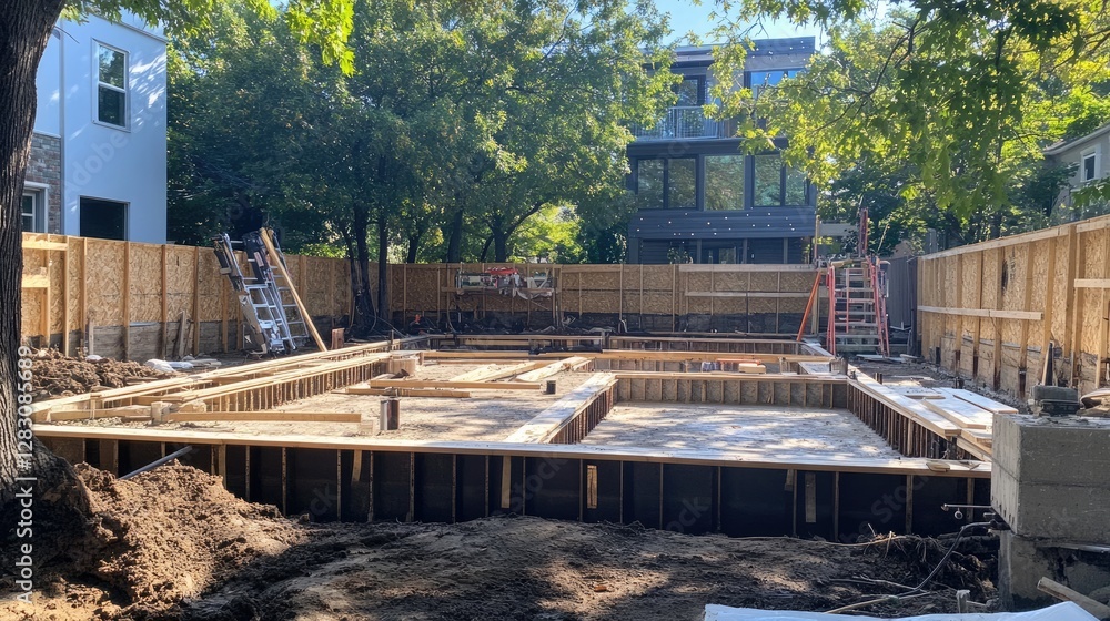 Foundation piles being installed for a separate kitchen structure Foundation piles being installed for a separate kitchen structure