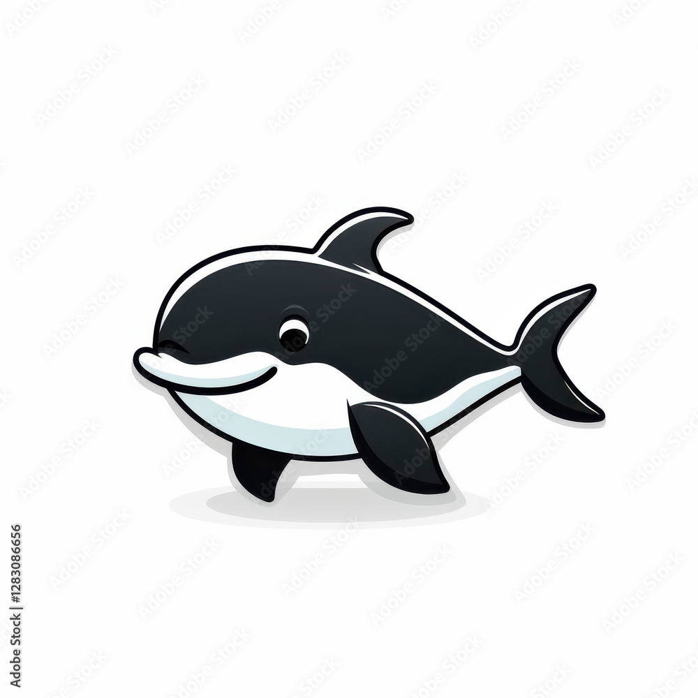 Obraz premium Cute cartoon dolphin with friendly expression, swimming playfully