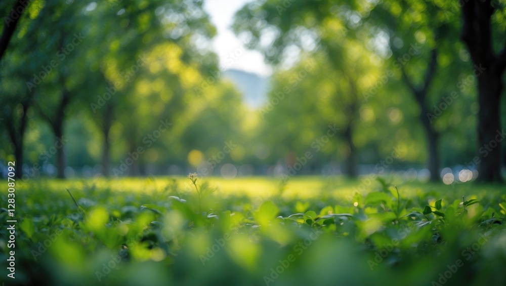 Lush green park with trees and grass in soft focus capturing natural greenery tranquility during daylight. Lush green park with trees and grass in soft focus capturing natural greenery tranquility during daylight.