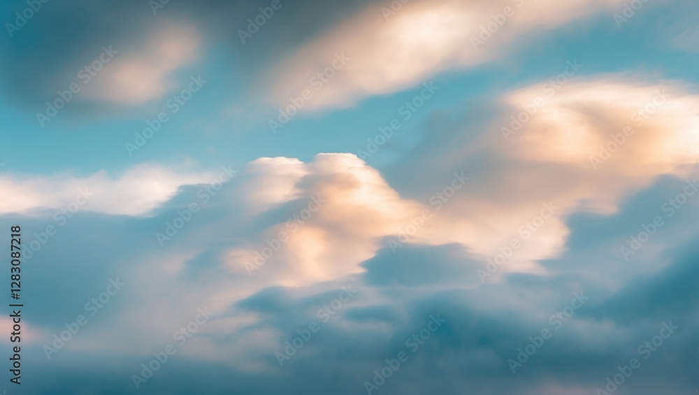 Soft pastel clouds in a blue sky during twilight with varying shades and textures of cloud formations Soft pastel clouds in a blue sky during twilight with varying shades and textures of cloud formations