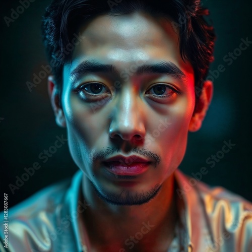 Asian Man with Serious Facial Expression