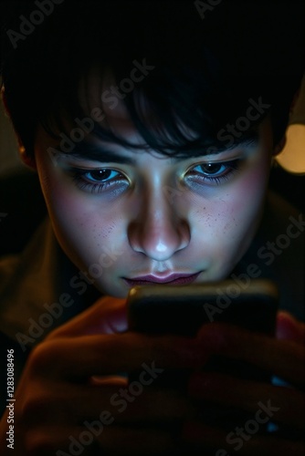 Young Asian Male Doomscrolling on Cellphone