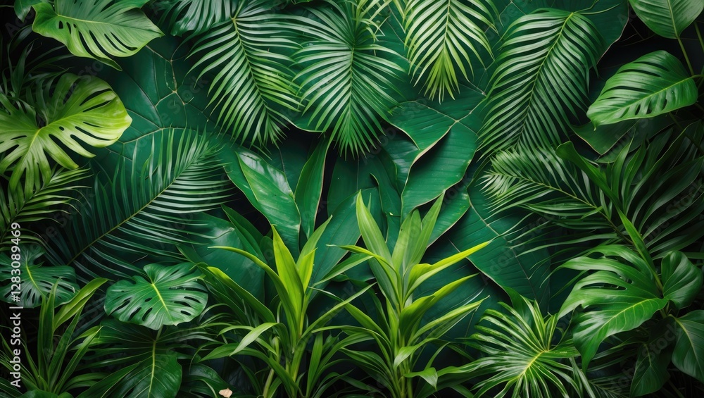 Tropical foliage background with various green leaves and plants suitable for natural themes and designs Copy Space Tropical foliage background with various green leaves and plants suitable for natural themes and designs Copy Space